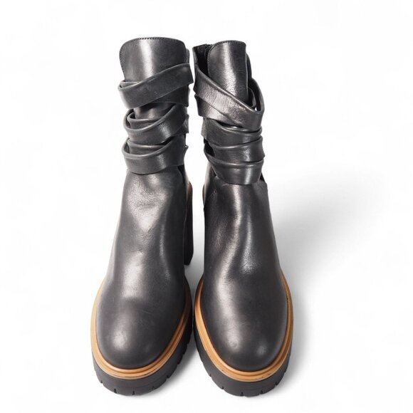 Free People Jesse Cutout Platform Chunky Heel Boots Women's 9/39.5 Black Leather - Picture 3 of 12